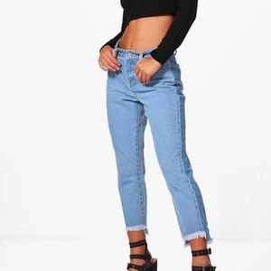 Petite Contrast Panel Step Hem Jeans
